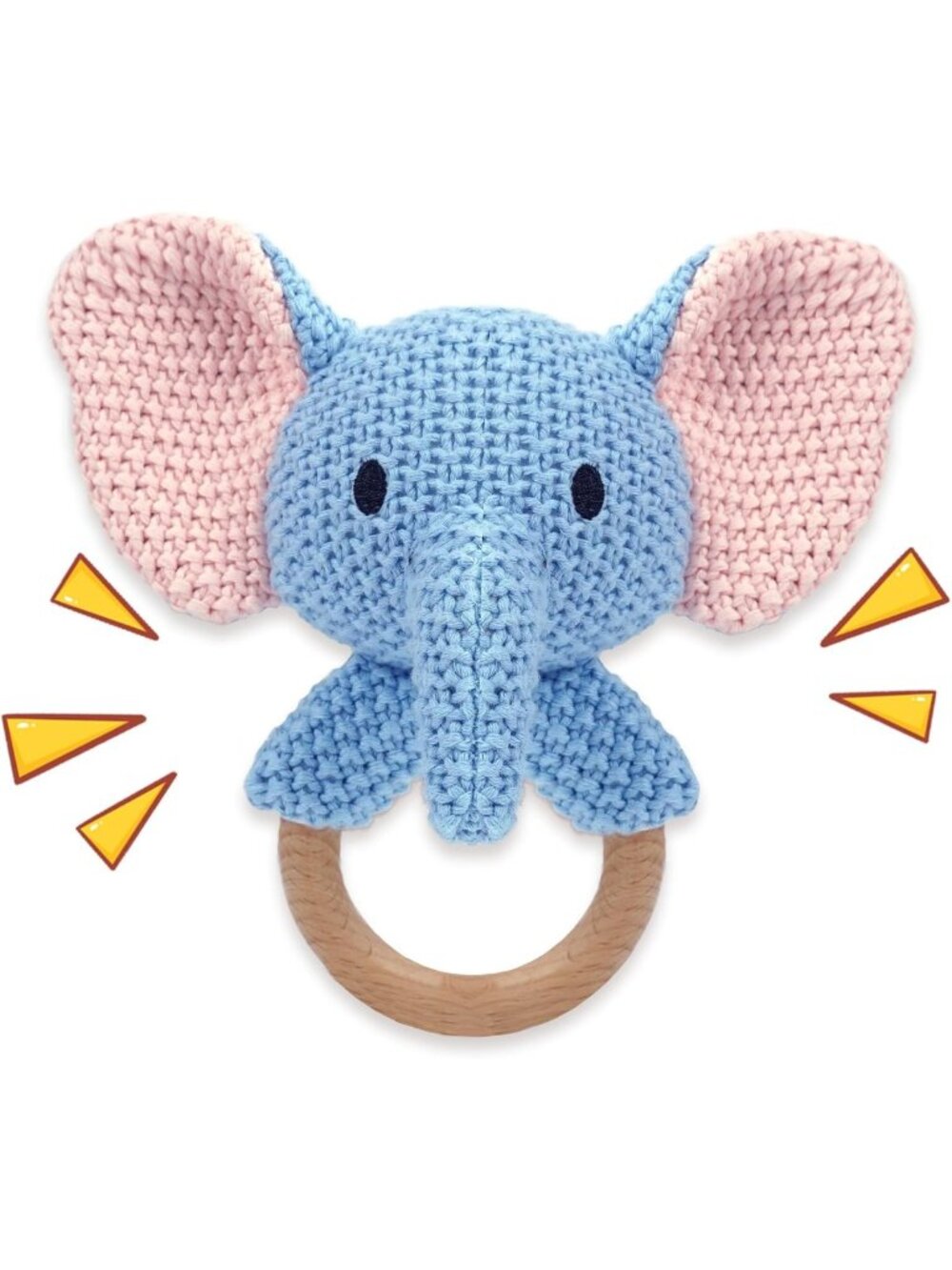 Hand Knitted Elephant Baby Rattle Teething Ring | Sensory Plush Toy for Infants